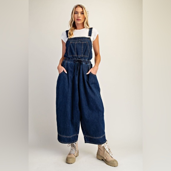 Easel Los Angeles Pants - Gwen Denim Tie Back Overalls